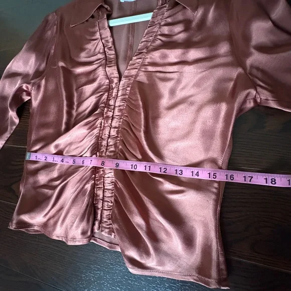 Elegant Satin Ruched Blouse - Rust - Picture 5 of 6